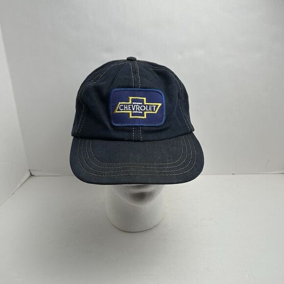 Vintage Snap Back CHEVROLET Chevy Patch hat navy Denim blue - Picture 1 of 6